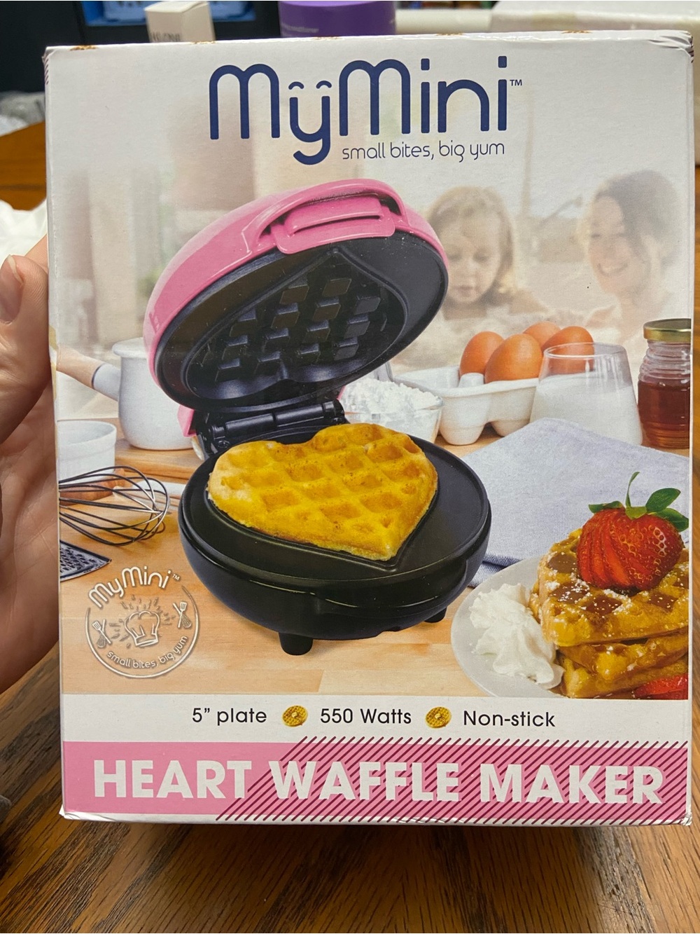 Pink Heart Waffle Maker - Compact Nonstick 5" Plate